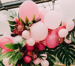 30 red pink small and large balloons with leaves and flowers