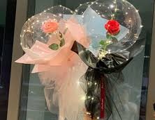 2 LED Balloon flower bouquet Bobo balloon transparent balloon with black and pink Wrapping