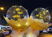 2 LED Luminous Balloon Rose Bouquet with Light balloon with white yellow Wrapping