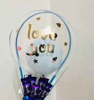 One bobo bubble balloon with love you print and assorted chocolates bouquet