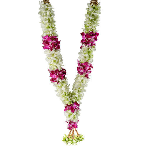 A pair of orchid and tuberose garlands
