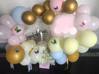 Congratulations printed on Transparent Balloon with 30 pastel shades air filled balloons decorated with butterflies