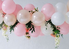 15 pink white small large air balloons with leaves and flowers