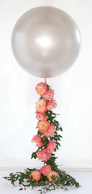 1 bubble balloons with trailing pink flowers