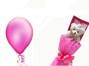 1 Pink Air Blown balloon 6 inches pink Teddy bouquet
