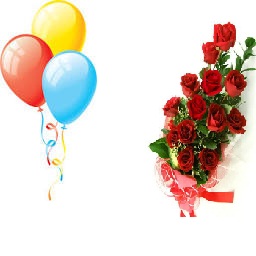 3 Air Balloons 12 Red roses in the bouquet