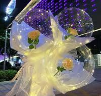 3 LED Luminous Balloon Rose Bouquet with Light balloon with white yellow Wrapping