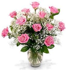 12 Pink roses vase