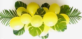 15 yellow small large balloons with leaves and flowers