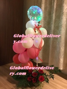 Led Light balloon Pink red white air balloons arrangement with roses