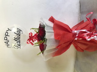 Happy Birthday printed transparent balloon 10 red roses in a bouquet