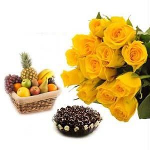 12 Yellow Roses+1/2 kg Cake+2 Kg Fruits